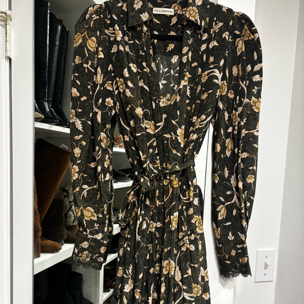 Ulla Johnson Black Floral Long-Sleeve Wrap Dress